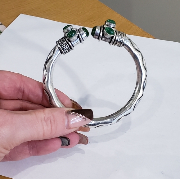 Green Onyx Multi Gemstone 925 Silver Handmade Designed Adj Cuff Bracelet - Picture 5 of 15